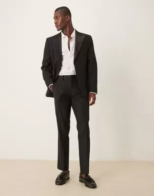 ASOS DESIGN – Slim-Fit-Smokinghose aus Leinenmix in Schwarz