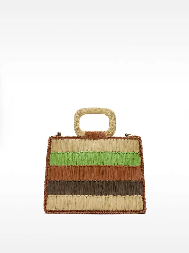 Multicolor shopper bag with straw effect