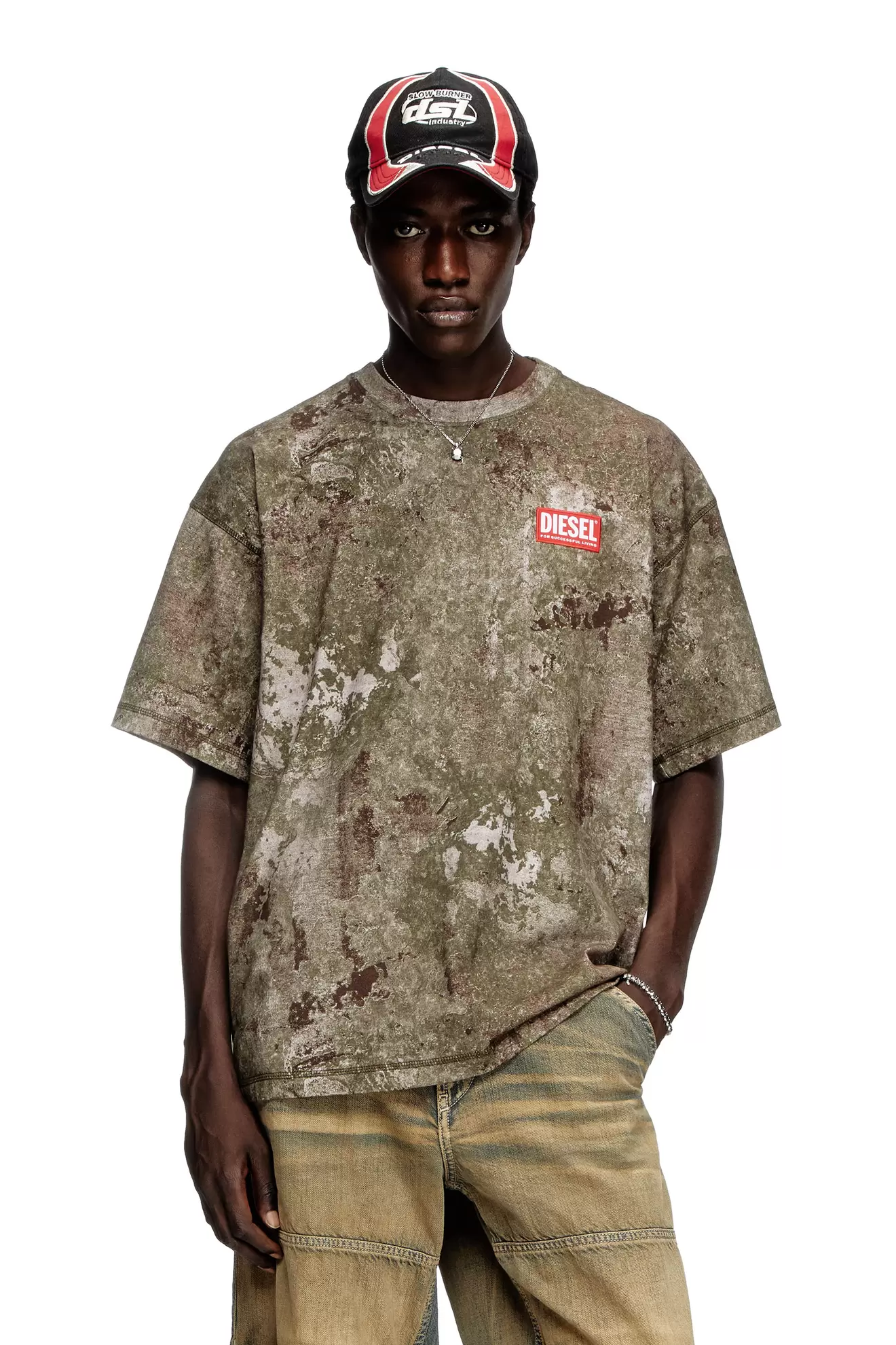 Ausbrenner-T-Shirt mit Marmor-Effekt