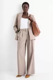 Business trousers - high waist - wide leg - textured