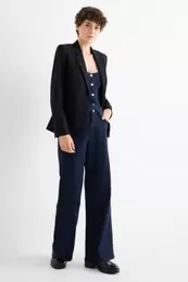 Wide leg jeans - mid-rise waist - pinstripes