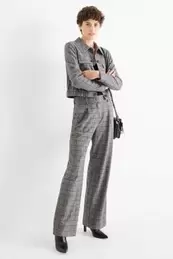 Business trousers - mid-rise waist - relaxed fit - check