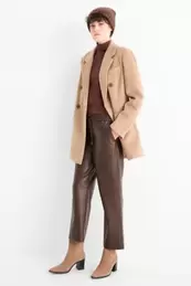 Trousers - mid-rise waist - straight fit - faux leather