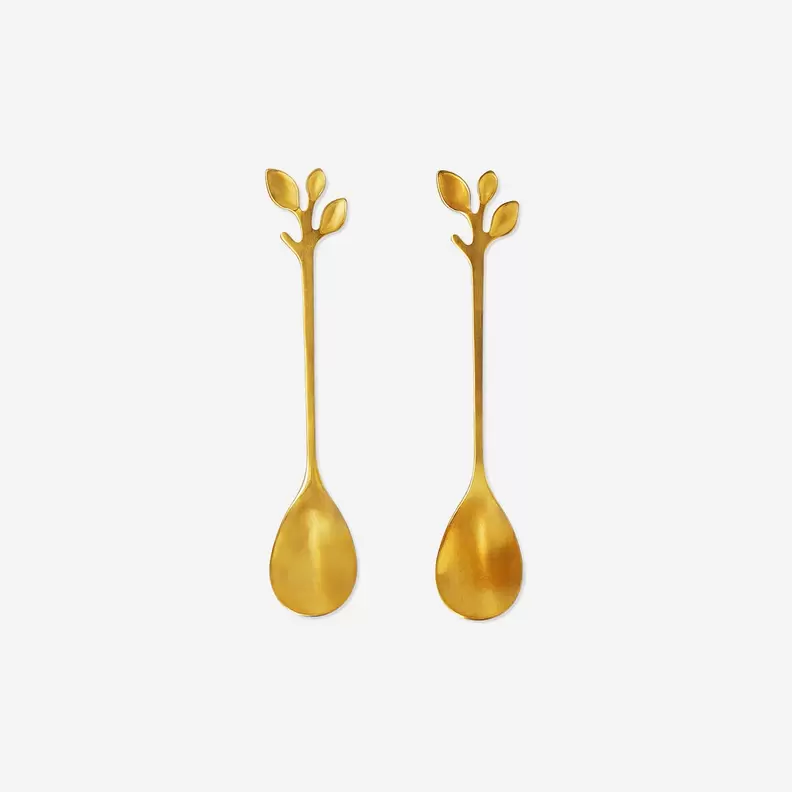 Goldene Dessertlöffel mit Blättern - 2 Stk.