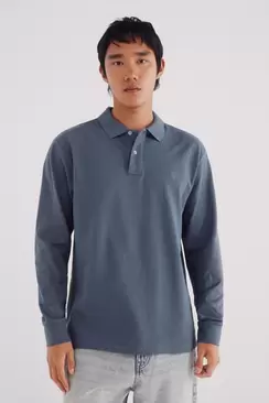 Basic long sleeve regular fit piqué polo shirt