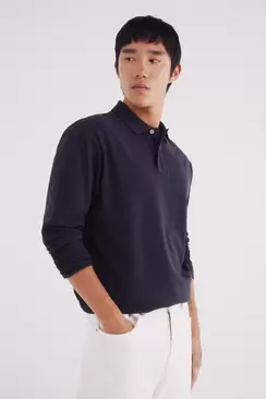 Basic long sleeve regular fit piqué polo shirt