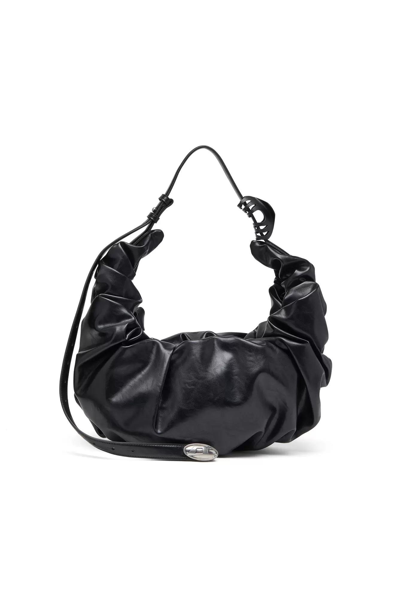 Große zerknitterte Hobo-Tasche aus glänzendem PU