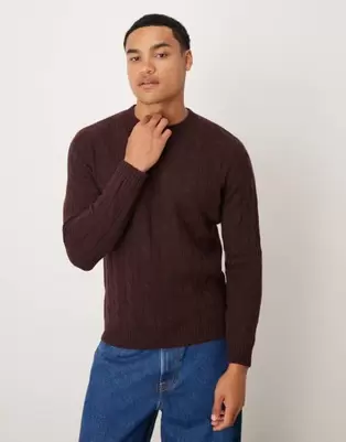 Mango – Strickpullover aus Wolle in Burgunderrot mit Zopfmuster