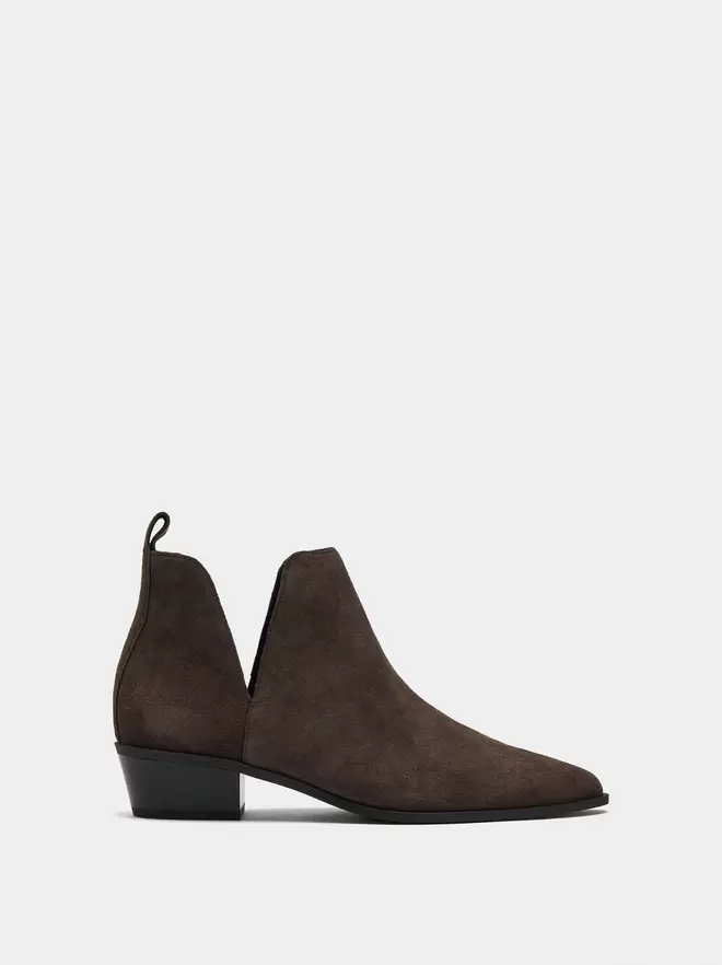 Leather cowboy ankle boots with openings
