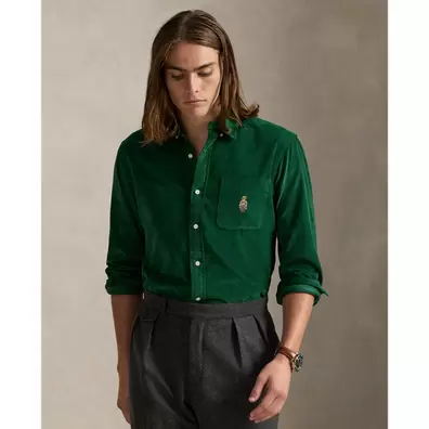 Custom-Fit Kordsamthemd mit Polo Bear