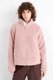 Teddy fur zip-through sweatshirt