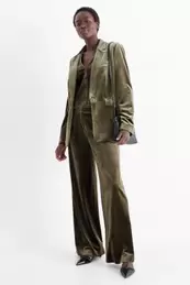 Velvet business trousers - mid-rise waist - wide leg