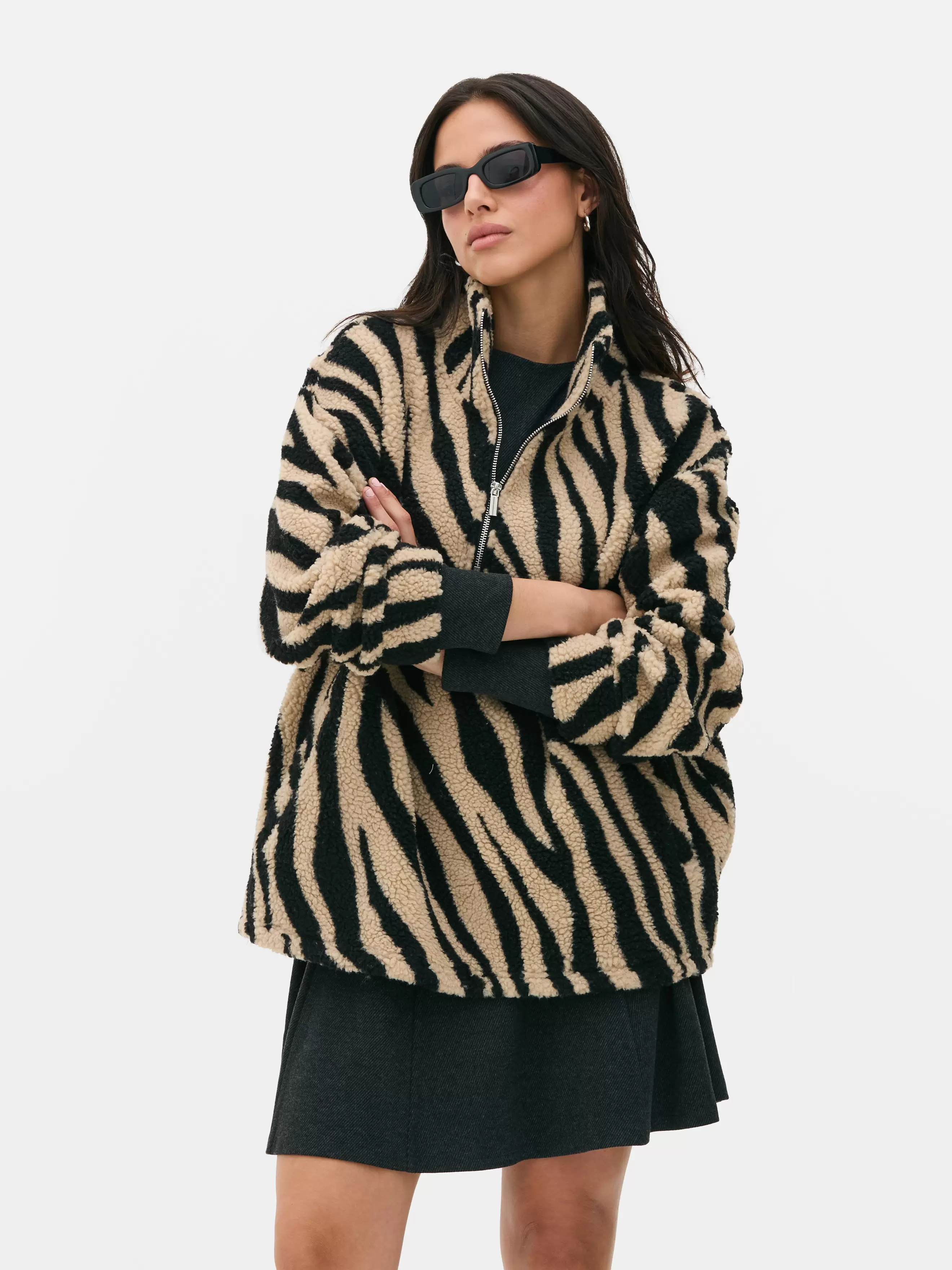 Malha polar estampada forro meio fecho correr