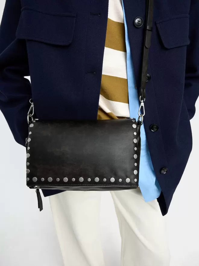 Faux leather studded shoulder bag