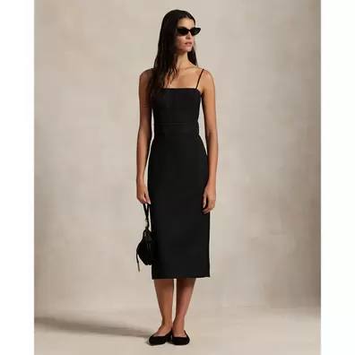 Cocktailkleid aus Wolle mit Seidenbesatz