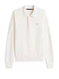 Langarm-Strickpoloshirt mit Kaschmir-Anteil und Flag-Stickerei