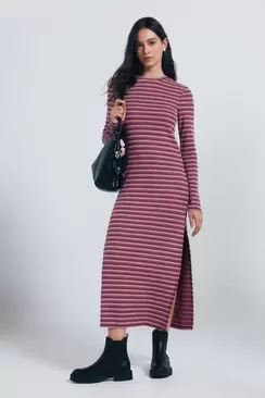 Striped structured fitted midi dress