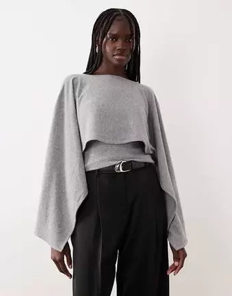 ASOS DESIGN – Langärmliges Oberteil in meliertem Grau mit drapiertem Schaldetail