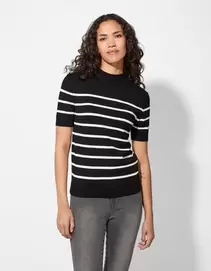 Strickshirt - Stehkragen - schwarz