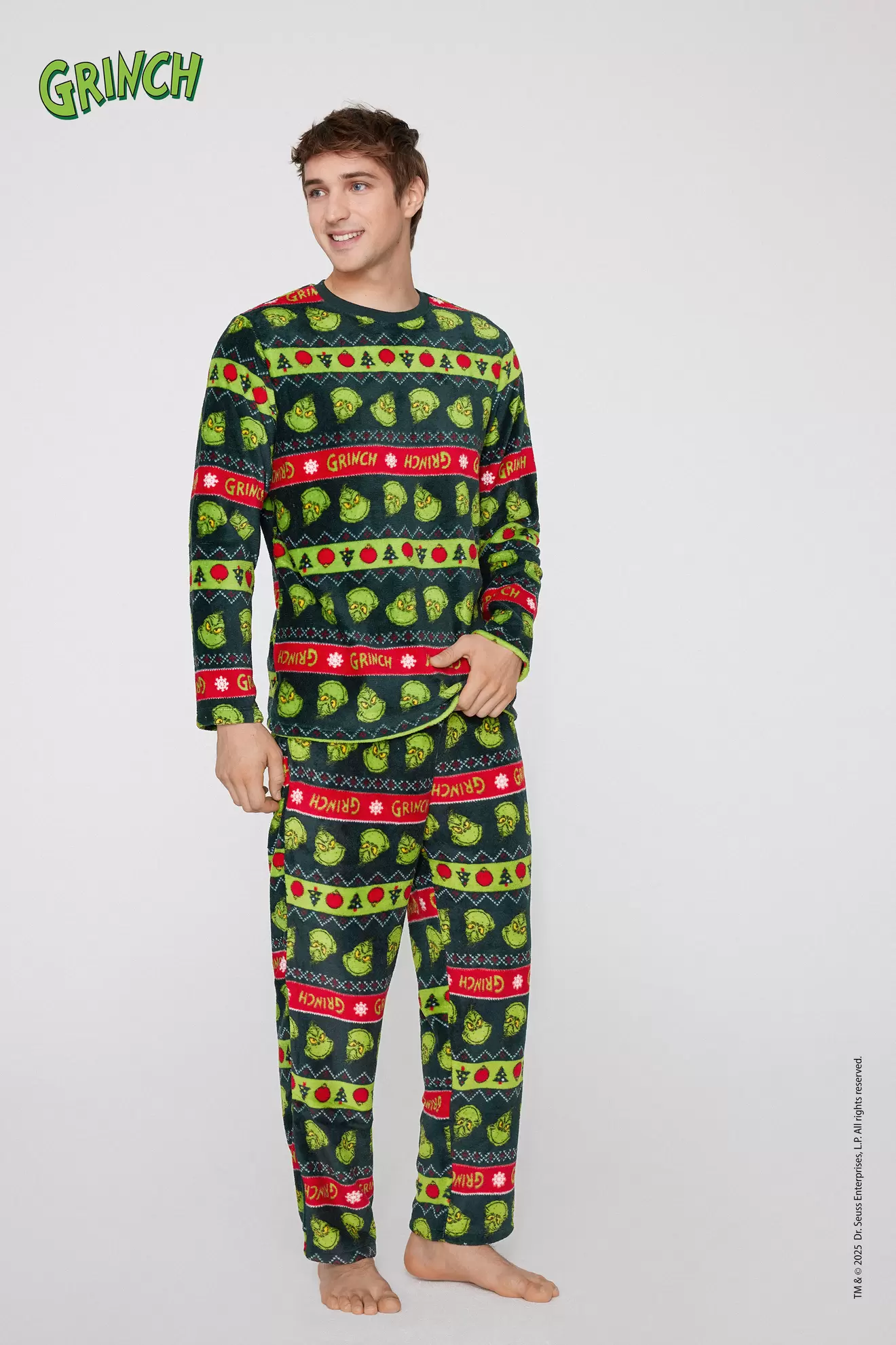 Langer Pyjama aus leichtem Fleece Grinch Weihnachten