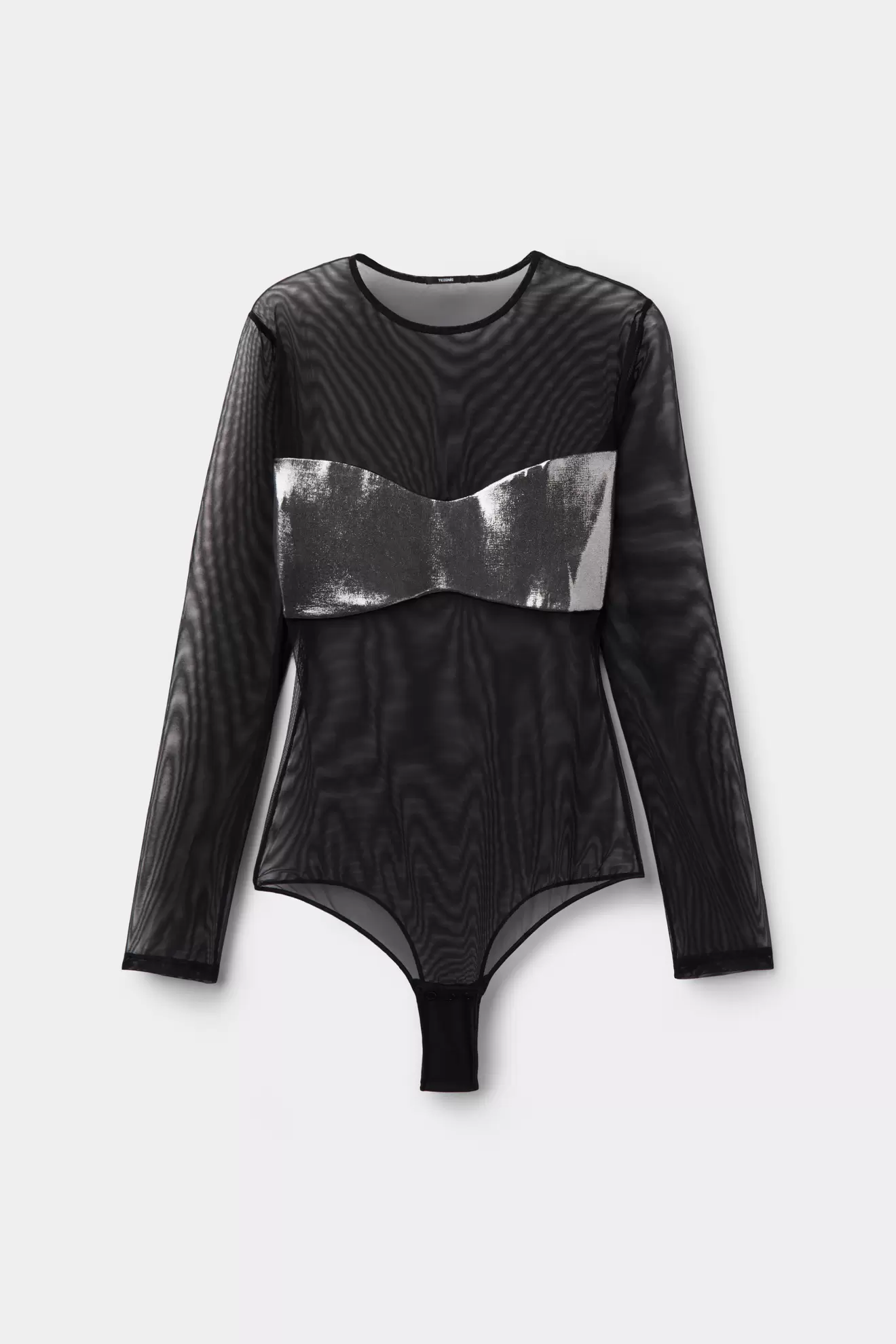 Langärmeliger Bandeau-Body mit Lederoptik