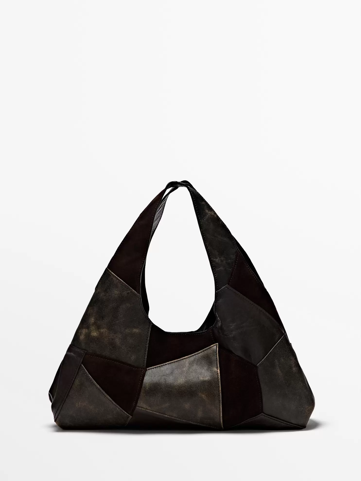 Mittelgroße Patchwork-Handtasche aus Leder und Wildleder