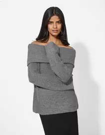 Strickpullover - Carmen-Ausschnitt - grau