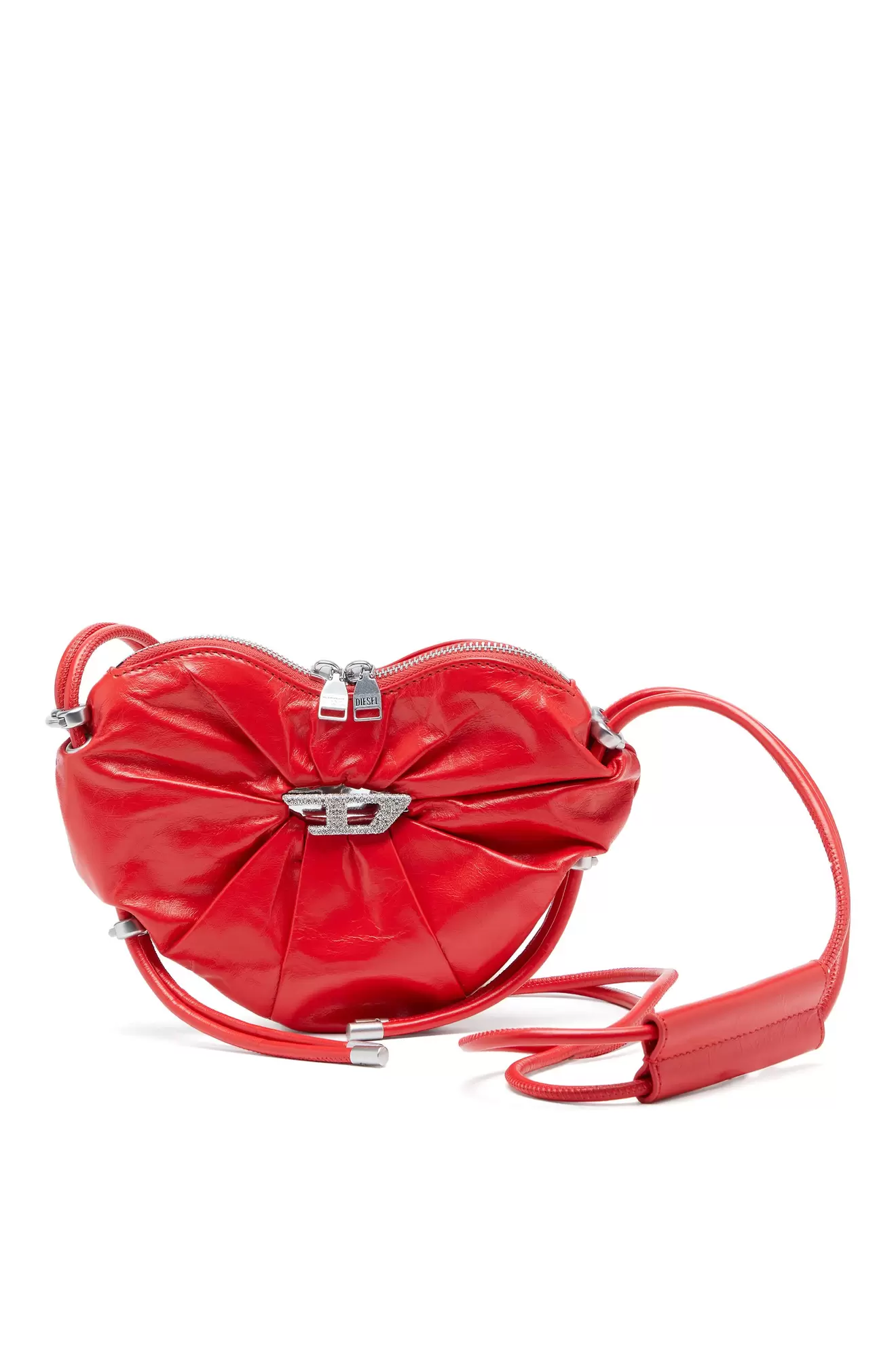 Scrunch-D-Heart Schultertasche aus geknautschtem Leder
