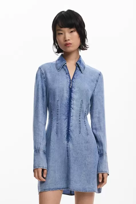 Langärmliges Denim-Kleid