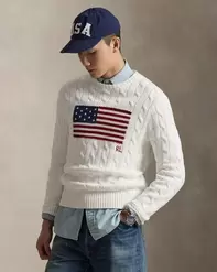 Flaggenpullover mit Zopfmuster