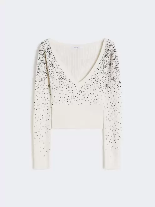 Pullover mit V-Ausschnitt aus Wolle und Kaschmir - CREME