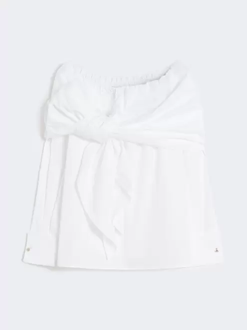 Bluse aus Baumwolle mit Stola - WEISS