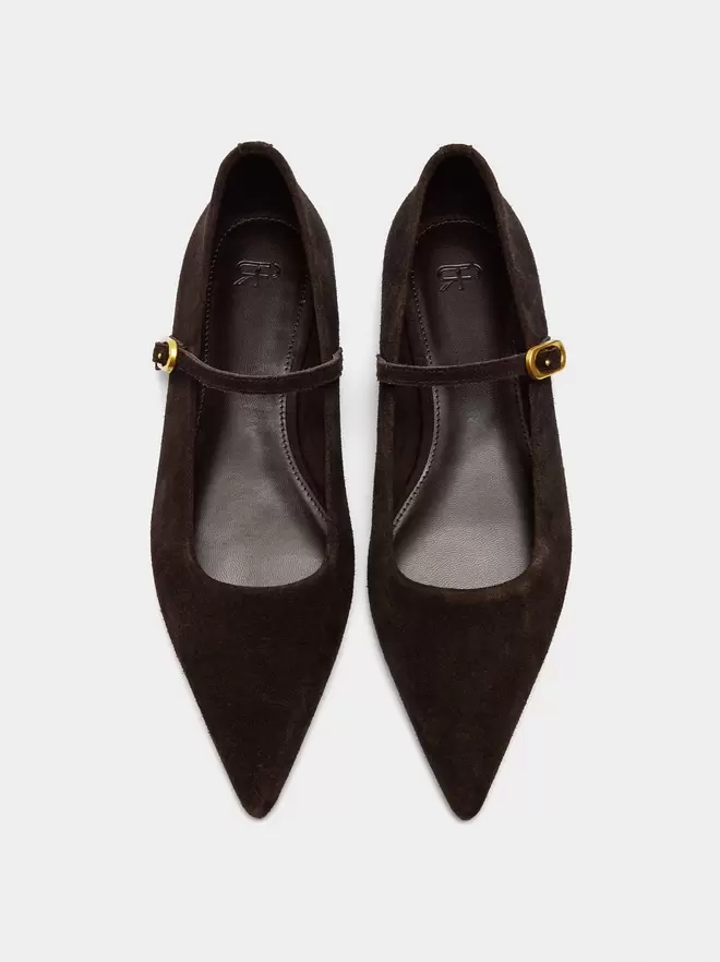 Ballerinas aus Wildlederleder mit Schnalle