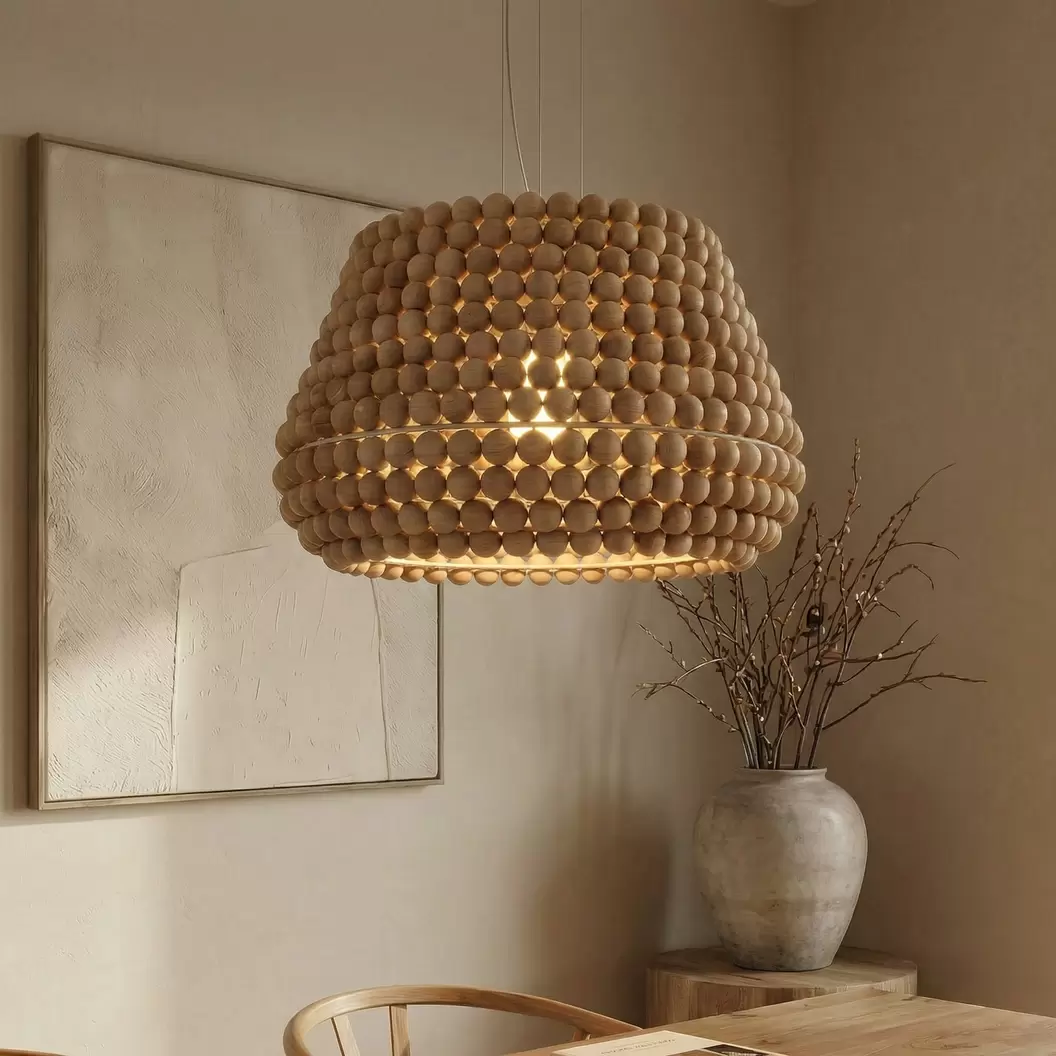 Lucande Hängeleuchte Melori, Holz, naturfarben, Ø 51 cm, E27