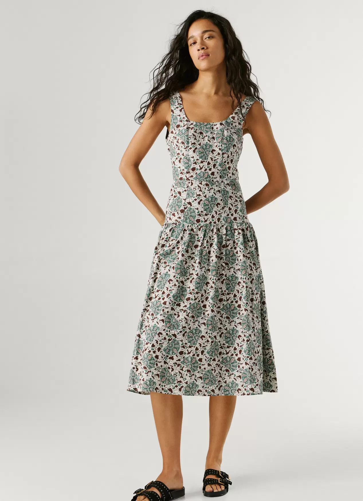 Kleid Lang Blumenmuster Ganzflächig