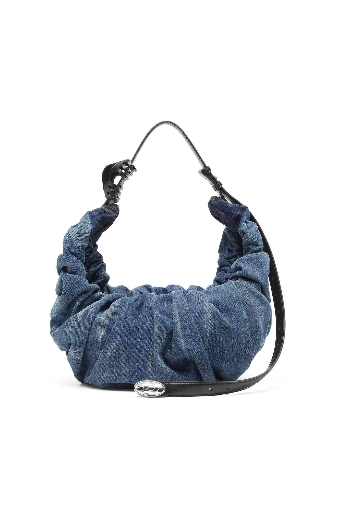 Grab-D L-Große, geknitterte Hobo-Tasche aus behandeltem Denim