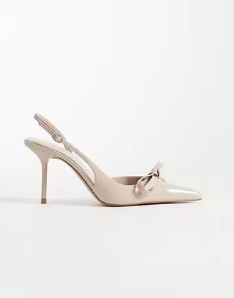 Mango – Spitze Absatzschuhe in Blassrosa mit Fersenriemen und Schleifendetail