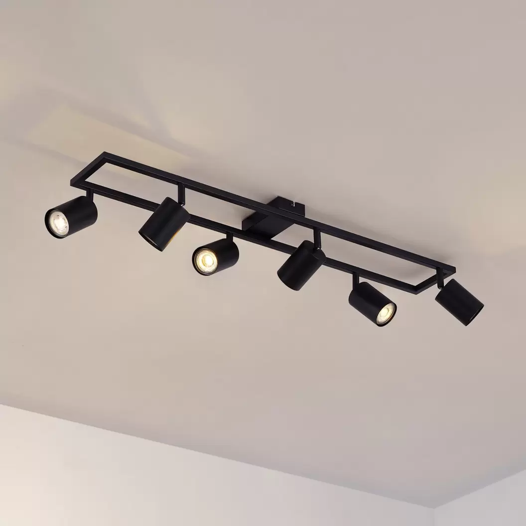 Lindby Deckenstrahler Bravius, schwarz, 6-flammig, Eisen