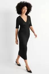 Kleid mit V-Ausschnitt - Straight Fit - strukturiert
