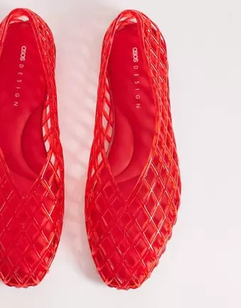 ASOS DESIGN – Luminous – Jelly-Ballerinas in Rot mit Gitterdesign