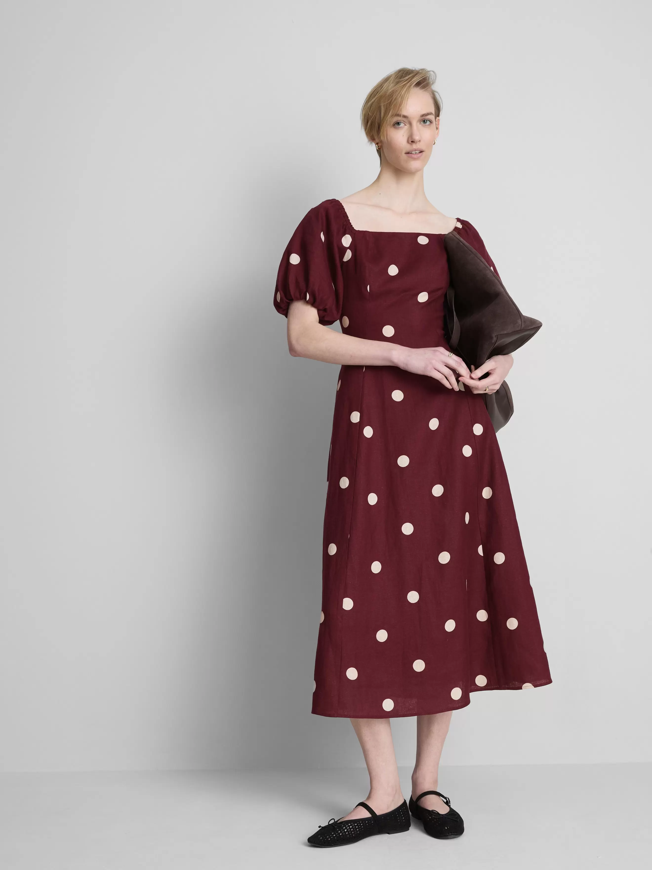 „The Edit“ Leinen-Midikleid mit Puffärmeln