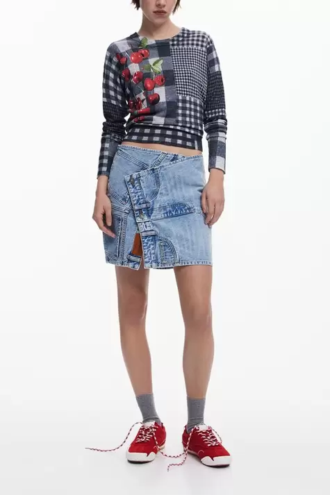 Vichy-Pullover mit Früchten