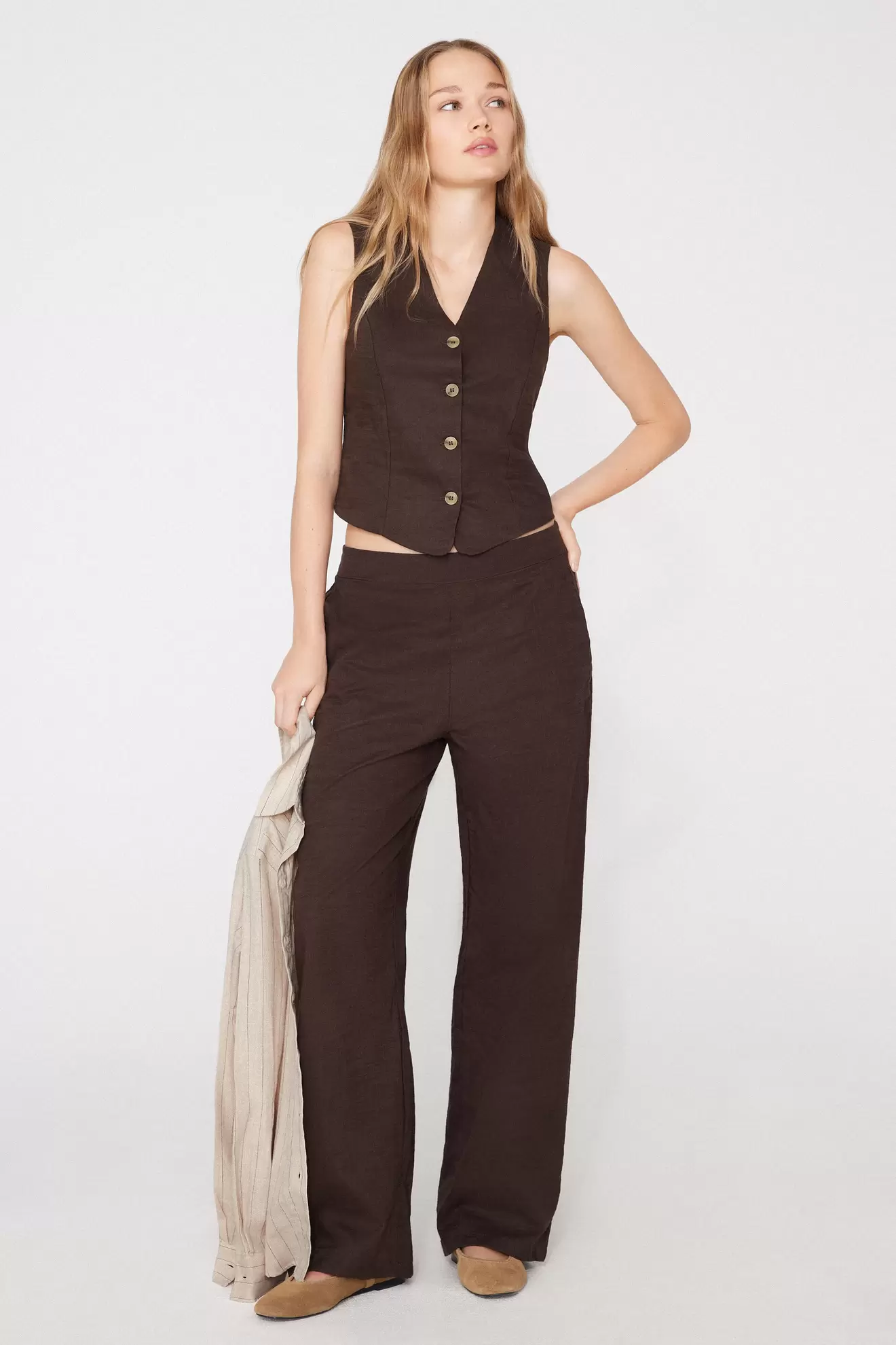 Weste aus Baumwolltuch mit Knöpfen in Leinenoptik