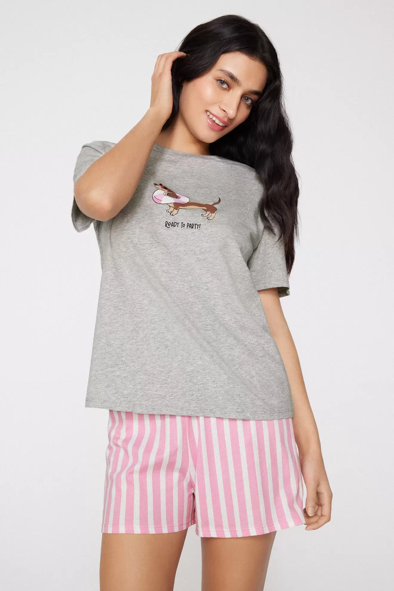 Kurzer Pyjama aus Baumwolle mit Dackelprint