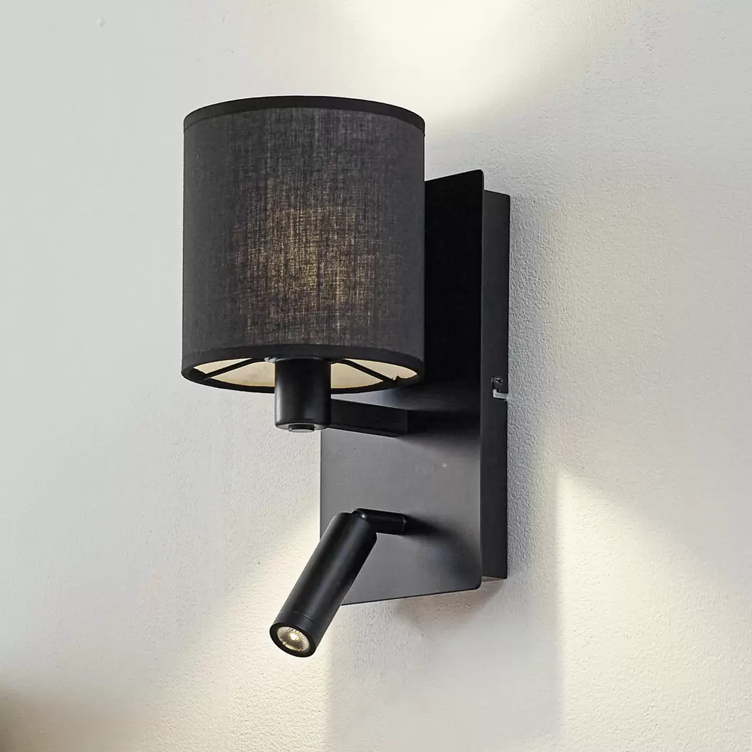 Lindby Wandleuchte Aiden, 30cm, schwarz, LED-Leselicht, E14