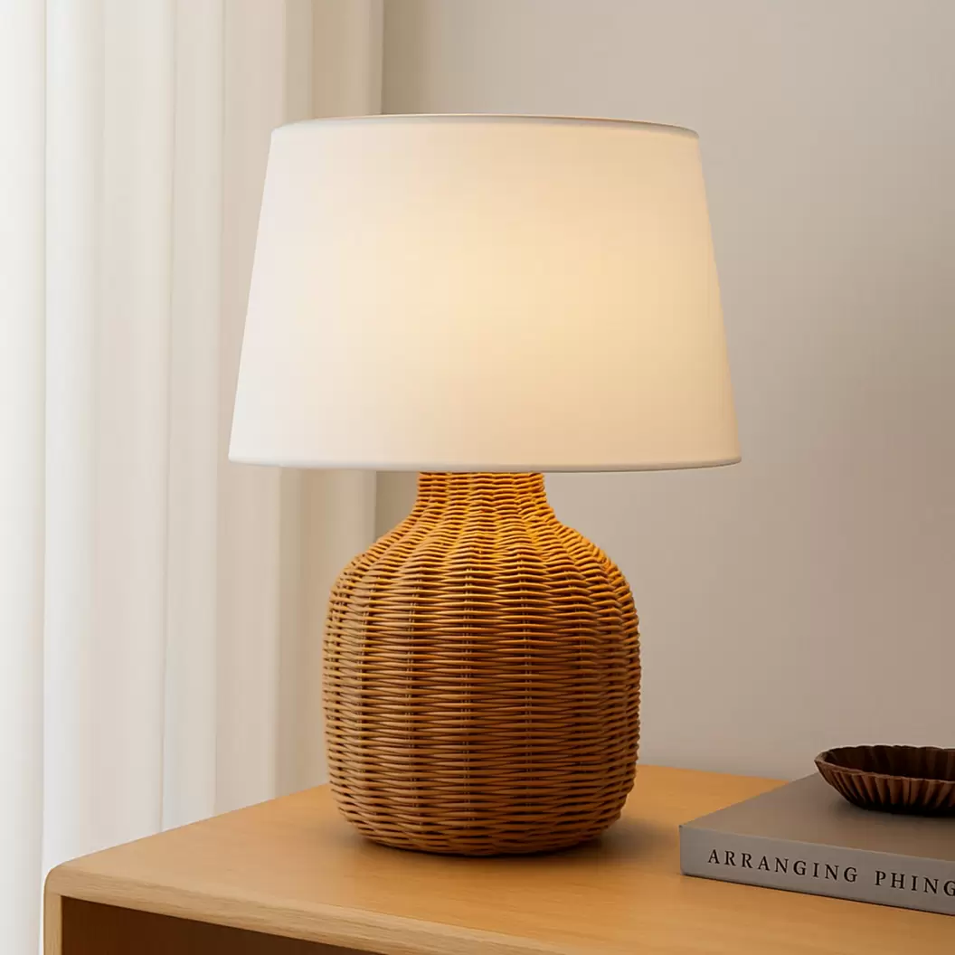 Lindby Tischleuchte Lirenda, Höhe 52 cm, Rattan, natur/weiß