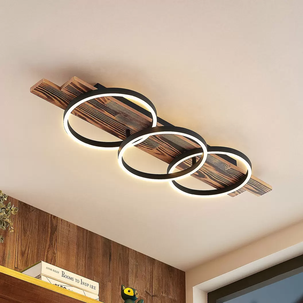 Lindby LED-Deckenleuchte Sentoa, Holz, 100 cm lang, 3.000 K