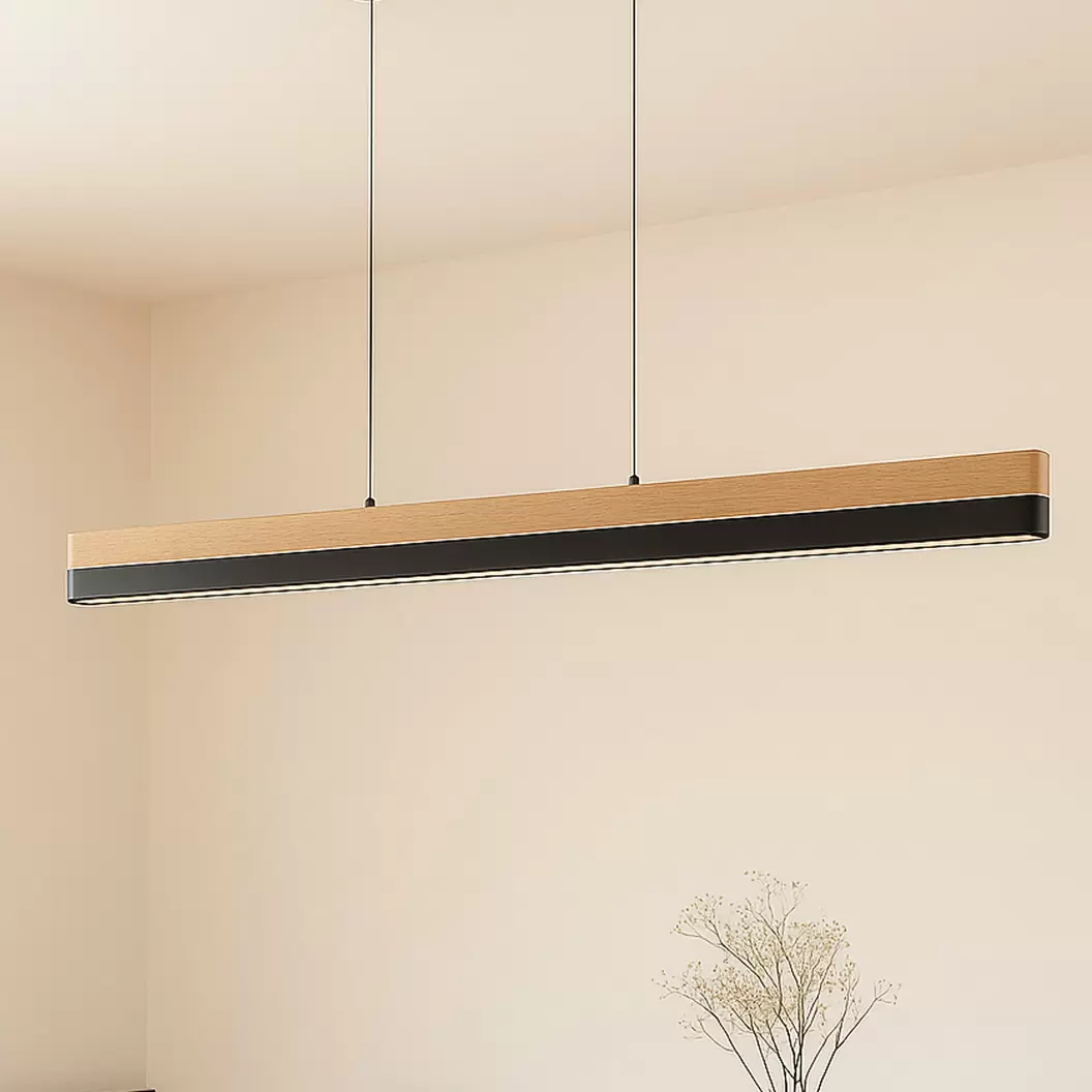 Lucande LED-Pendelleuchte Holven, Holz, CCT, Länge 113 cm