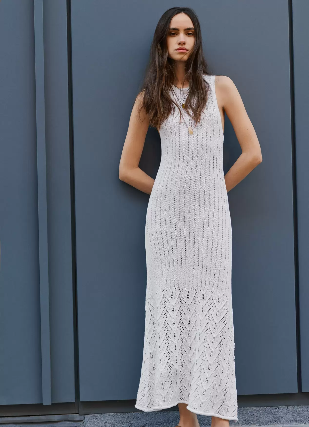 Kleid Lang Durchbrochene Details