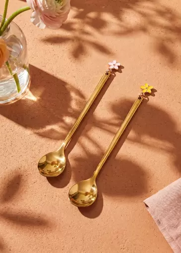 Goldene Dessertlöffel mit Blumendeko - 2 Stk.